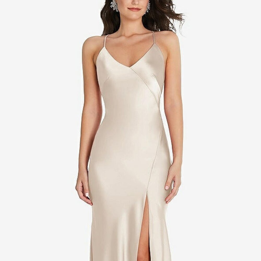 After Six 6854....V-Neck Convertible Strap Bias Slip Dress.....Oat...Size Small